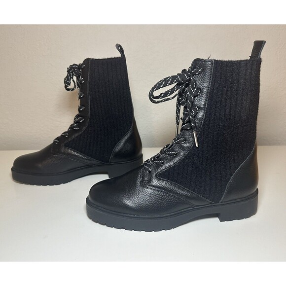 SPLENDID‎ Scout Black Heel Pull-Tab Toe Leather Combat Boots Women's SIZE 6 - Picture 1 of 8